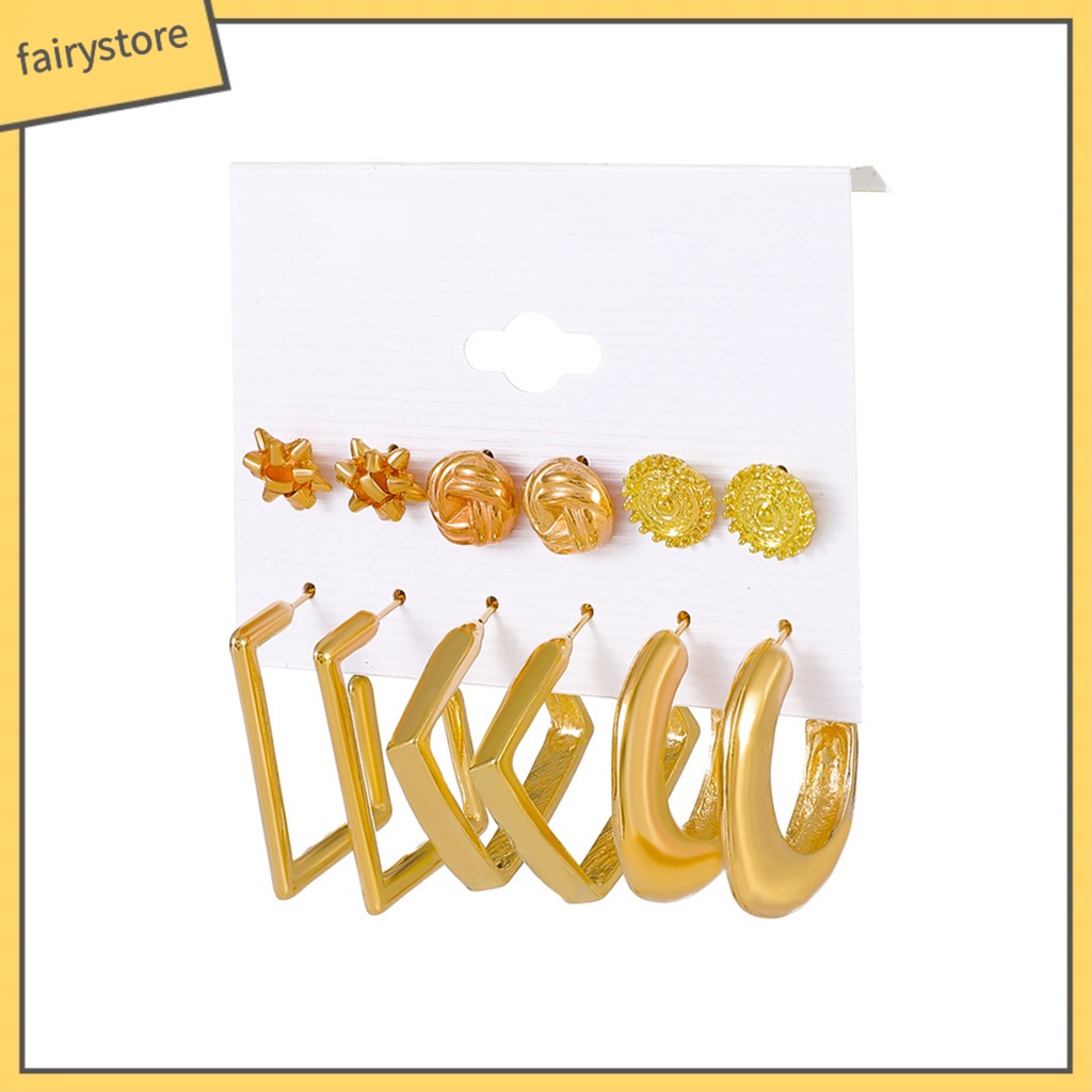 Set 6 Đôi Bông Tai Dạng Vòng Hình Chữ C Đính Ngọc Trai Nhân Tạo Thời Trang Dành Cho Nữ