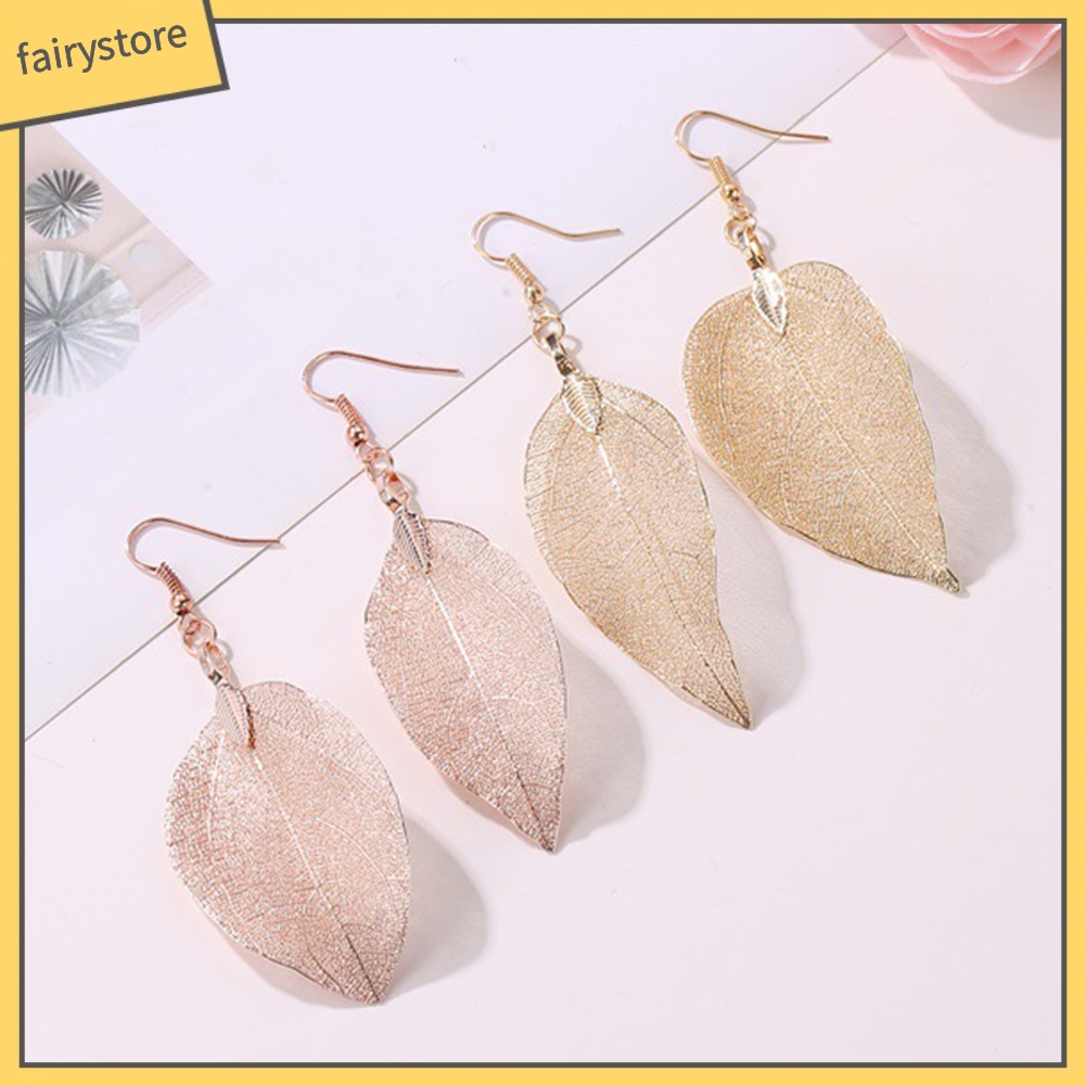 Bông Tai Hình Chiếc Lá Thiết Kế Đục Lỗ Phong Cách Cổ Điển Thời Trang Cho Nữ