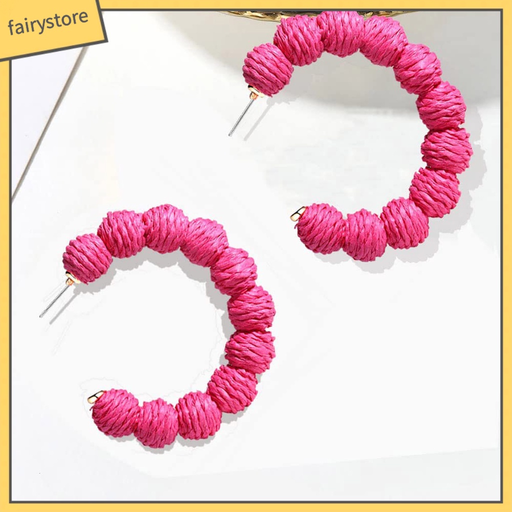 1 Đôi Bông Tai Hình Chữ C Đính Bóng Tròn Phong Cách Bohemian Dành Cho Nữ