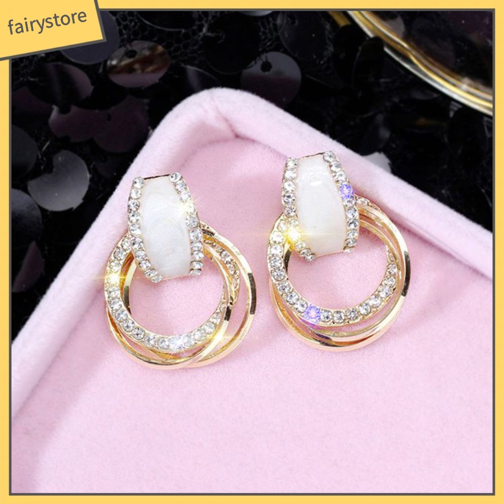 Bông Tai Tròn Nhiều Lớp Đính Kim Cương Giả Lấp Lánh Cho Nữ