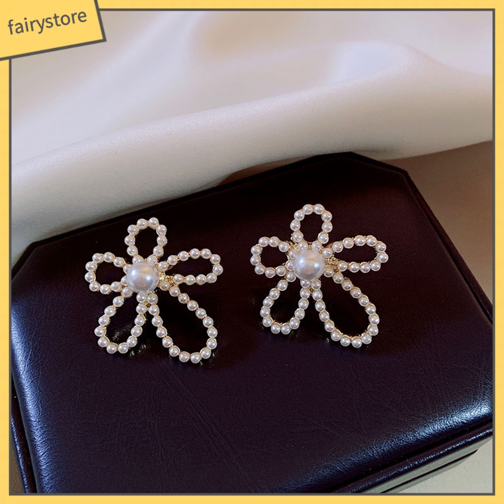 1 Đôi Bông Tai Hình Hoa Đính Ngọc Trai Giả Phong Cách Vintage