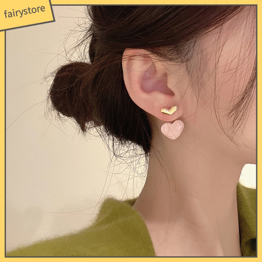 1 Đôi Bông Tai Hình Trái Tim Đính Đá Quý Nhân Tạo Màu Sắc Tươi Sáng Dễ Thương