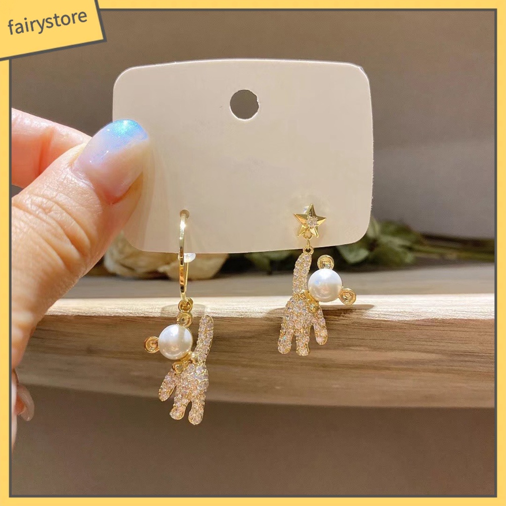 1 Đôi Bông Tai Hình Gấu Hợp Kim Dáng Dài Lấp Lánh Thời Trang Dự Tiệc Dành Cho Nữ