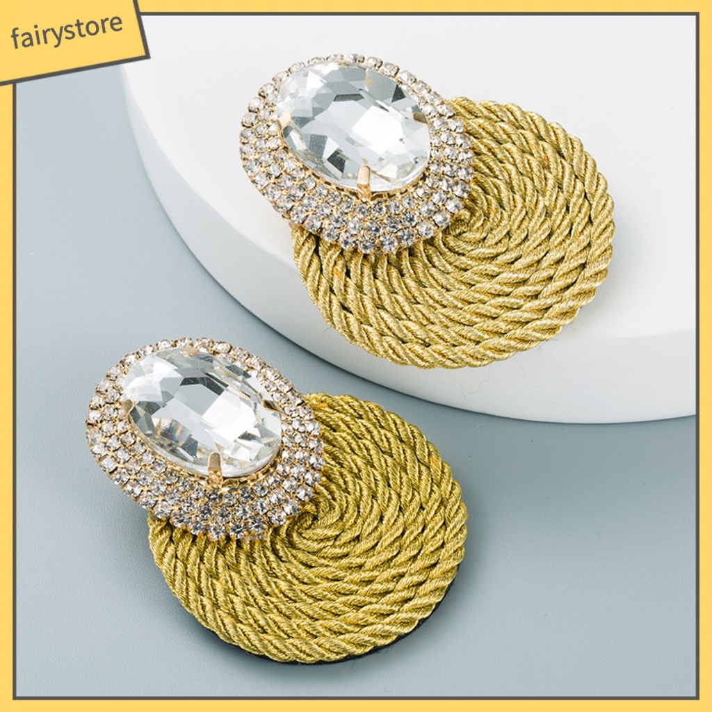 1 Đôi Bông Tai Hình Tròn Đan Tay Đính Đá Nhiều Màu Lấp Lánh