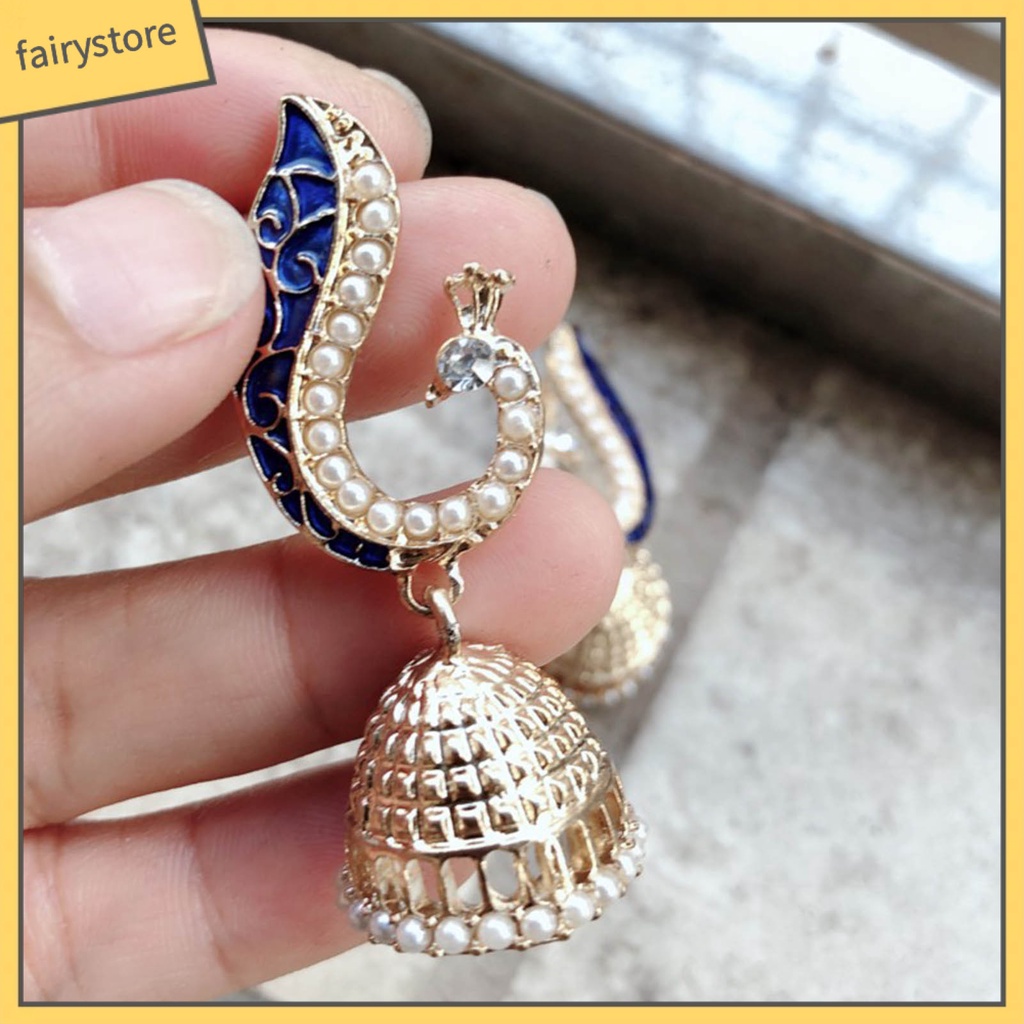 1 Đôi Bông Tai Hình Chim Công Đính Ngọc Trai Nhân Tạo Dành Cho Nữ