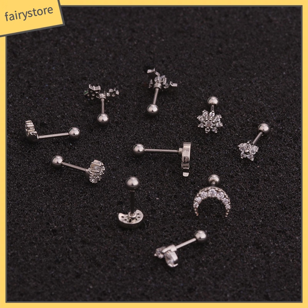 1 Chiếc Bông Tai Hình Hoa / Mặt Trăng / Ngôi Sao Đính Đá Zircon Thời Trang Nữ