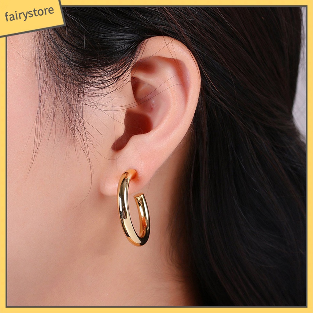 [FRO] 1 Đôi Bông Tai Hình Chữ C Hở Mạ Vàng Bóng Tối Giản Không Gây Dị Ứng Thời Trang