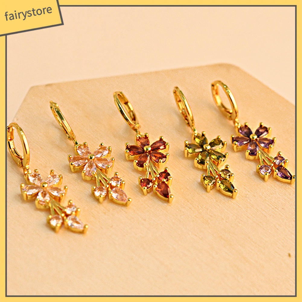 Bông Tai Hình Hoa Đính Đá Zircon Sang Trọng Cho Nữ