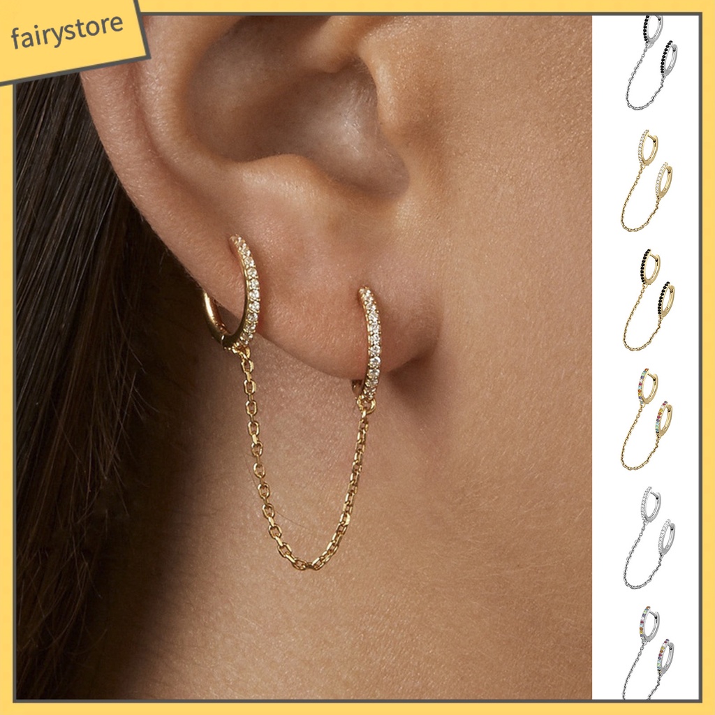 1 Khuyên Tai Chuỗi Đính Đá Lấp Lánh Thời Trang