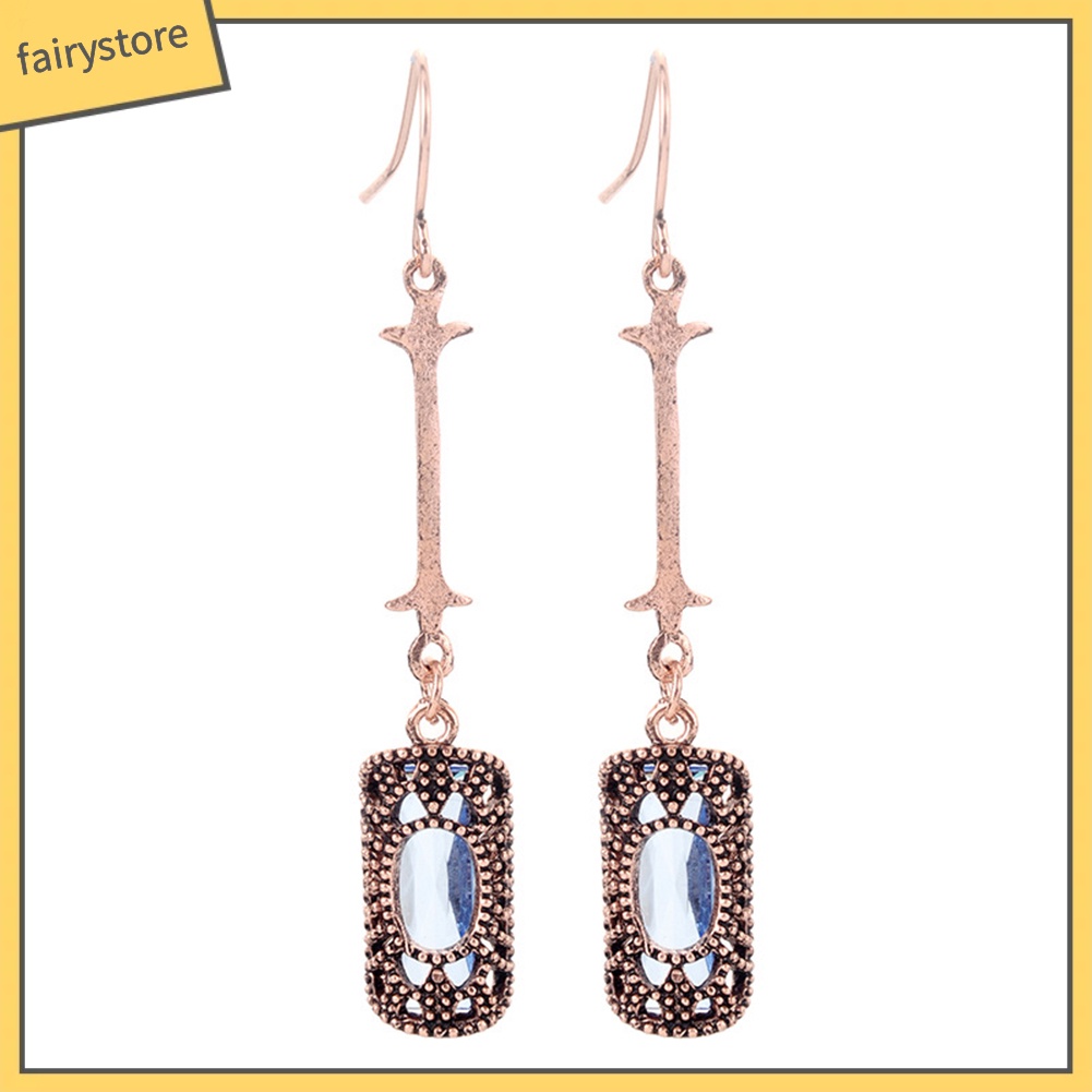 Bông Tai Dài Hình Chữ Nhật Đính Đá Zircon Phong Cách Retro Dành Cho Nữ