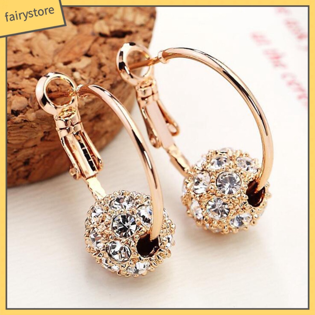 1 Đôi Bông Tai Tròn Đính Đá Lấp Lánh Nhiều Màu Dùng Hàng Ngày