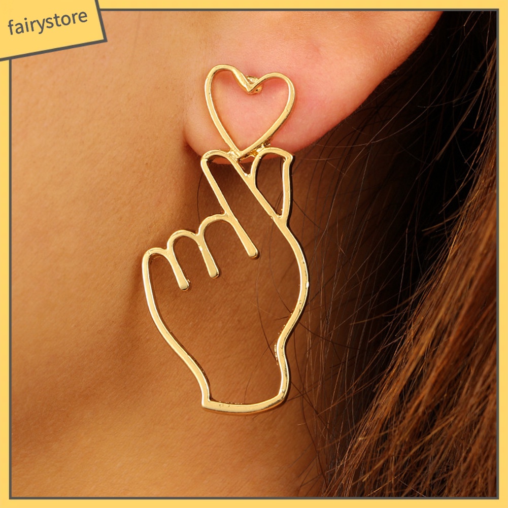 Bông Tai Hình Trái Tim Và Cử Chỉ Bằng Ngón Tay Thời Trang Dành Cho Nữ