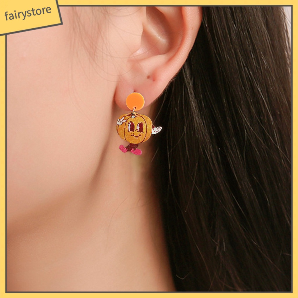 1 Đôi Bông Tai Hình Bí Ngô Hoạt Hình Phong Cách Vintage