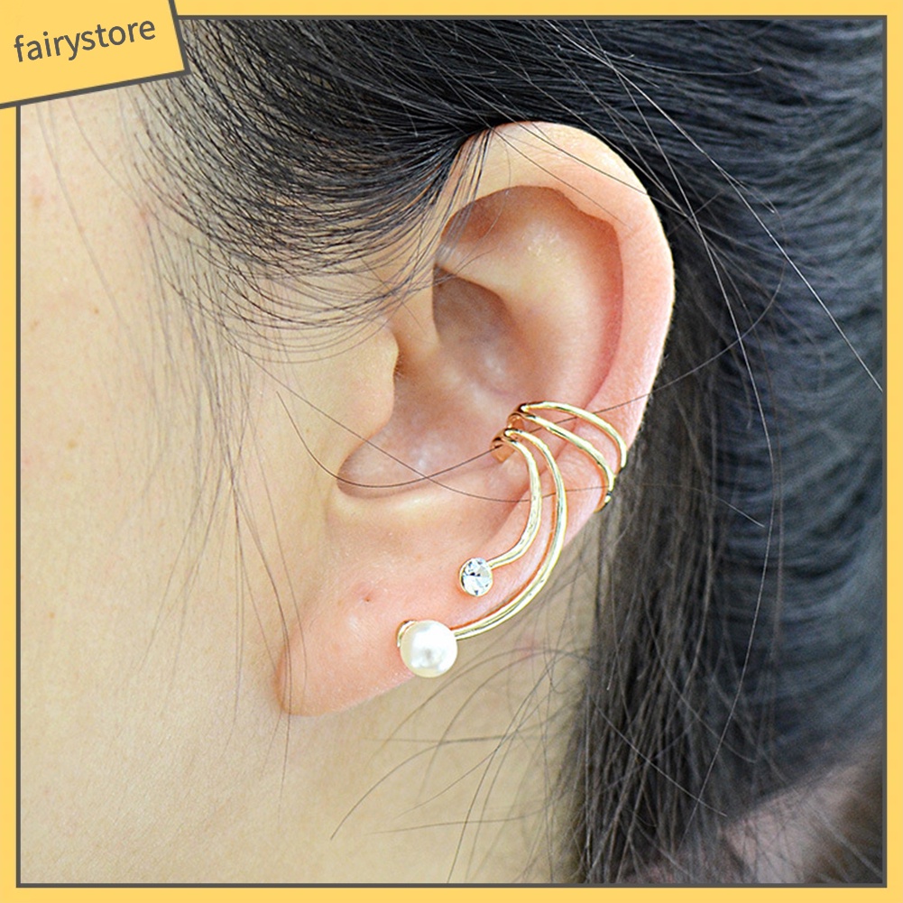 1 Khuyên Kẹp Vành Tai Đính Đá / Ngọc Trai Nhân Tạo Thời Trang