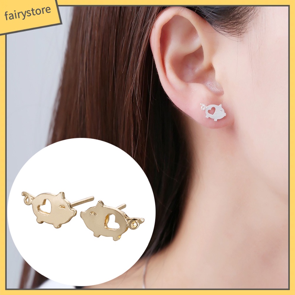 Bông Tai Hình Chú Heo Hoạt Hình Trái Tim Rỗng Thời Trang Cho Nữ