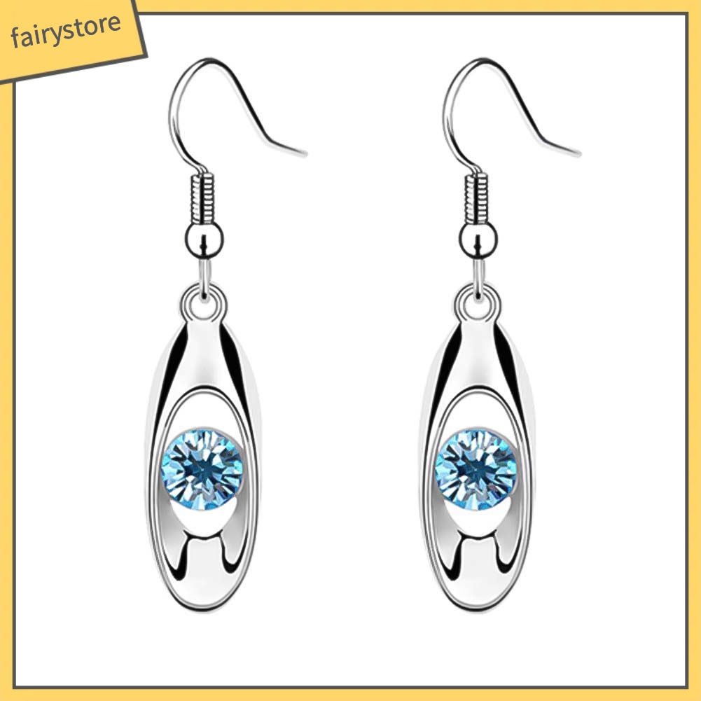 Bông Tai Dáng Dài Hình Giọt Nước Đính Đá Tròn Thời Trang Cho Nữ