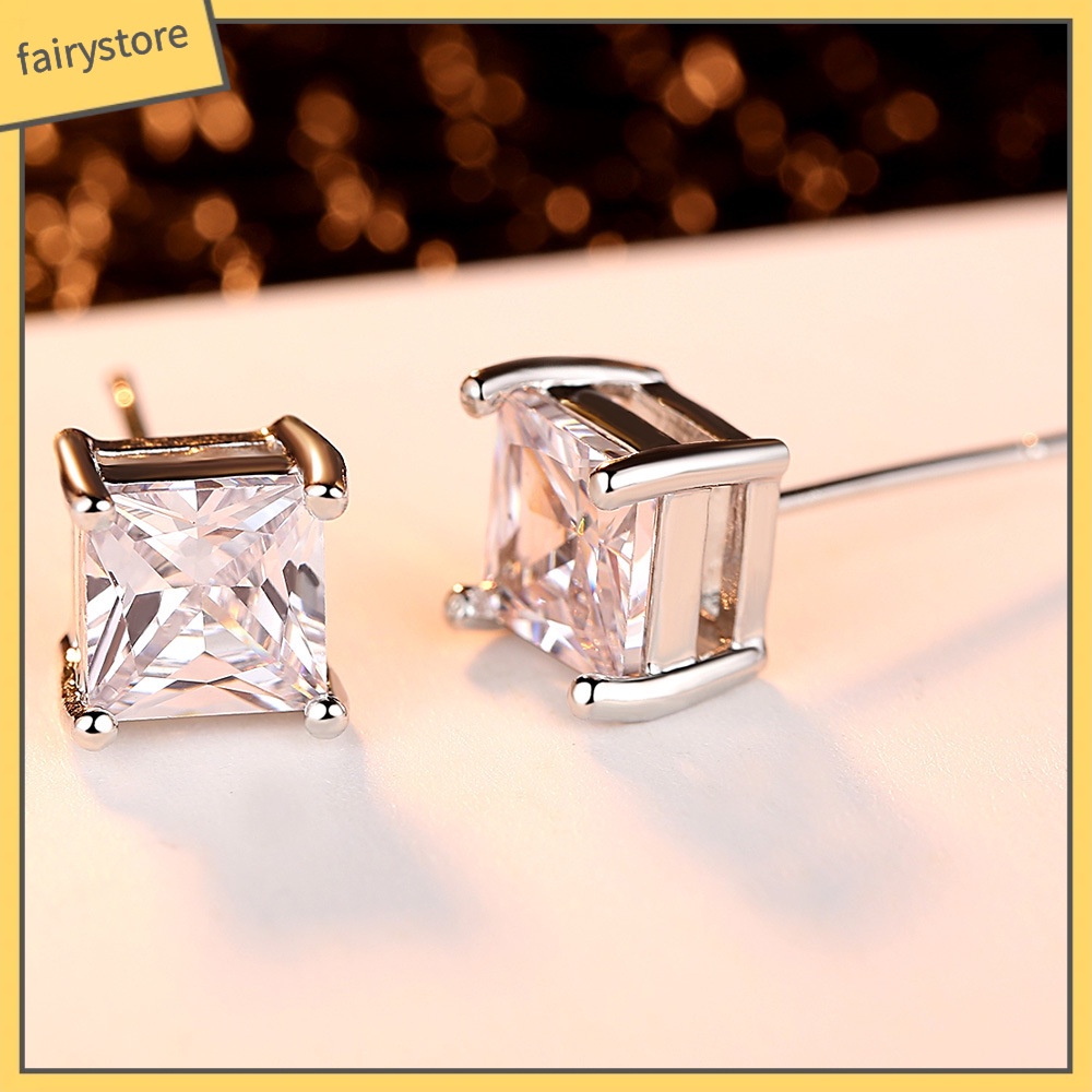 Đôi Bông Tai Hình Vuông Đính Đá Thời Trang Cho Nữ