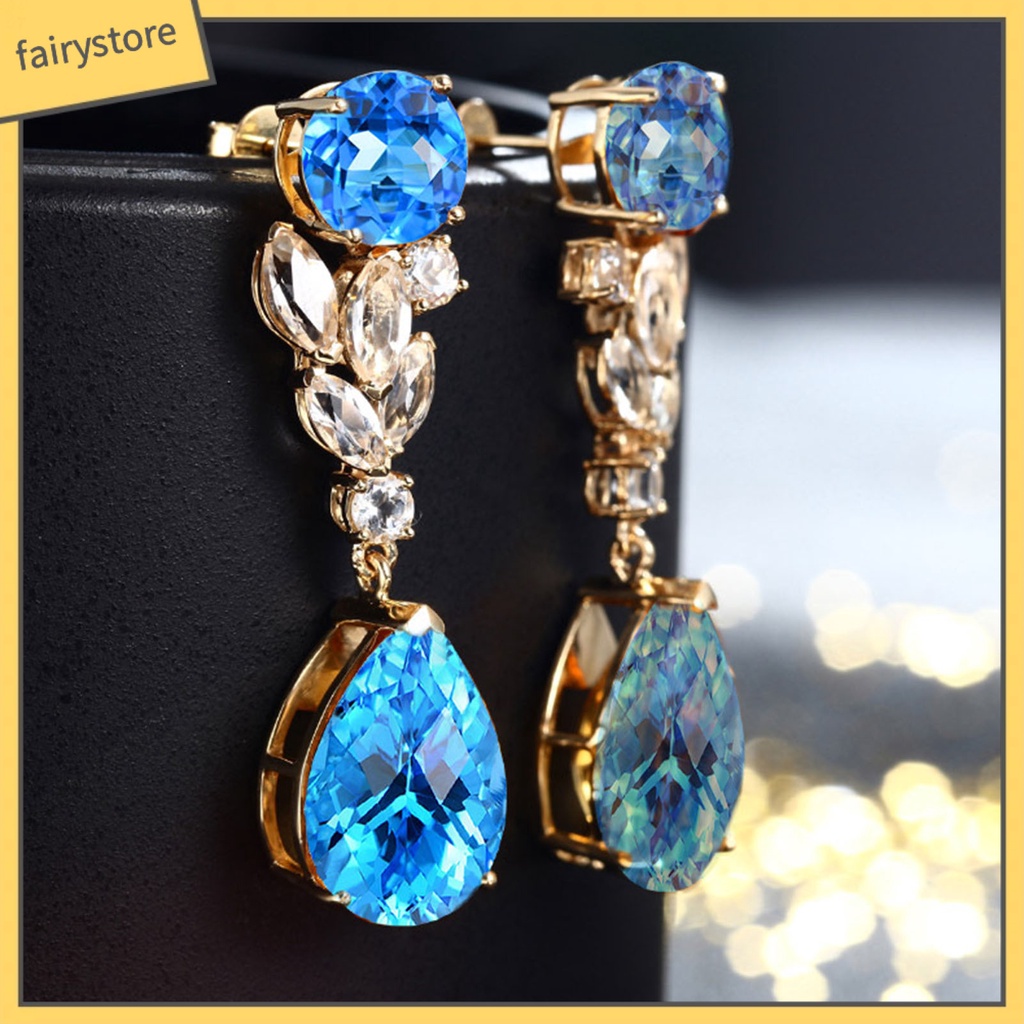 1 Đôi Bông Tai Dáng Dài Hình Giọt Nước Đính Đá Thời Trang