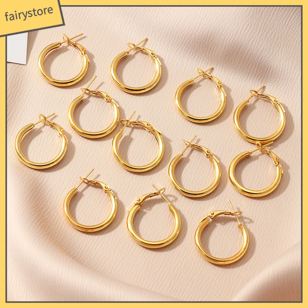 Set 12 Khuyên Tai Tròn Thời Trang Nữ