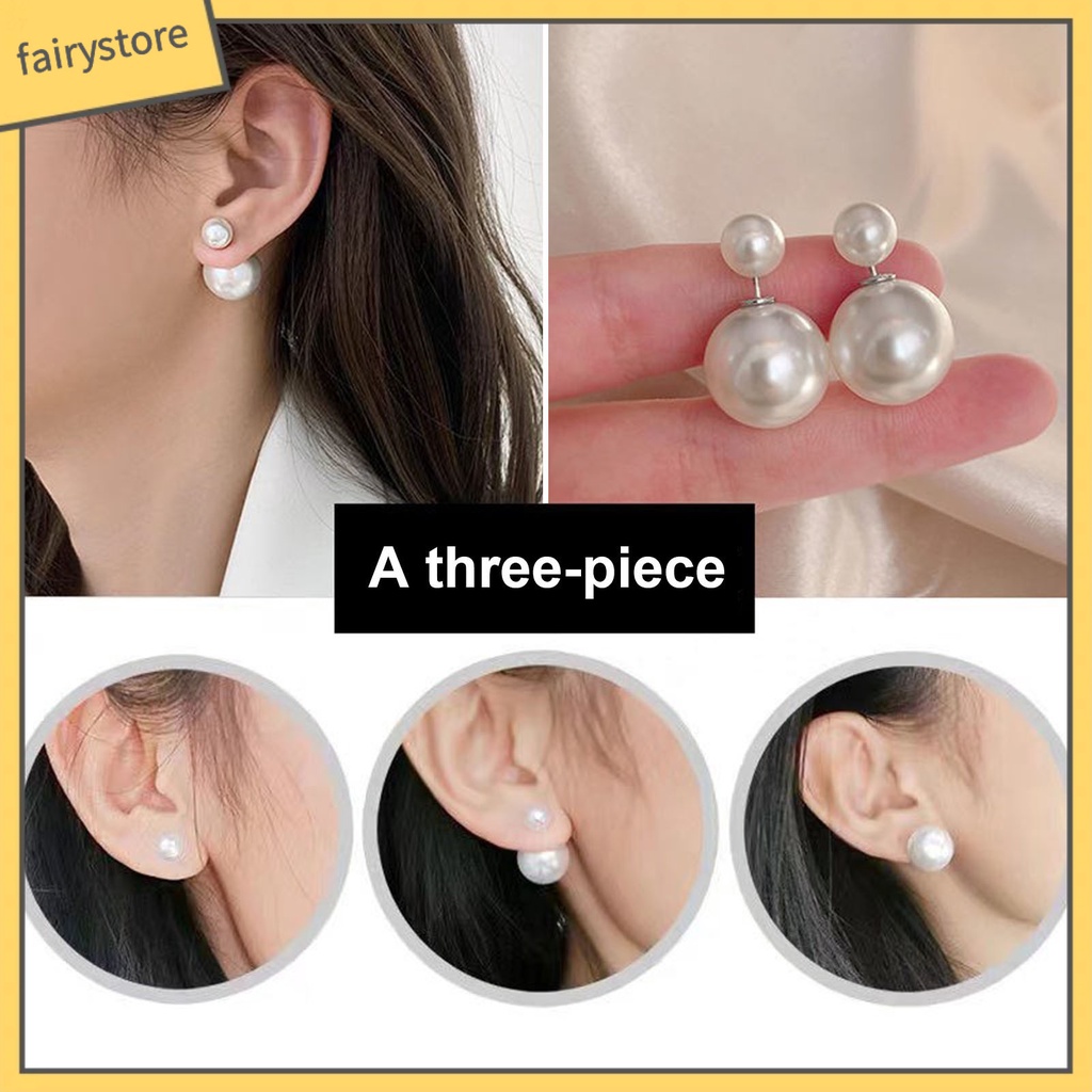 [FRO] 1 Cặp Bông Tai Đinh Tán Hình Học Hai Mặt Đính Ngọc Trai Nhân Tạo Mạ Điện Thanh Lịch Thích Hợp Làm Quà Tặng Cho Nữ