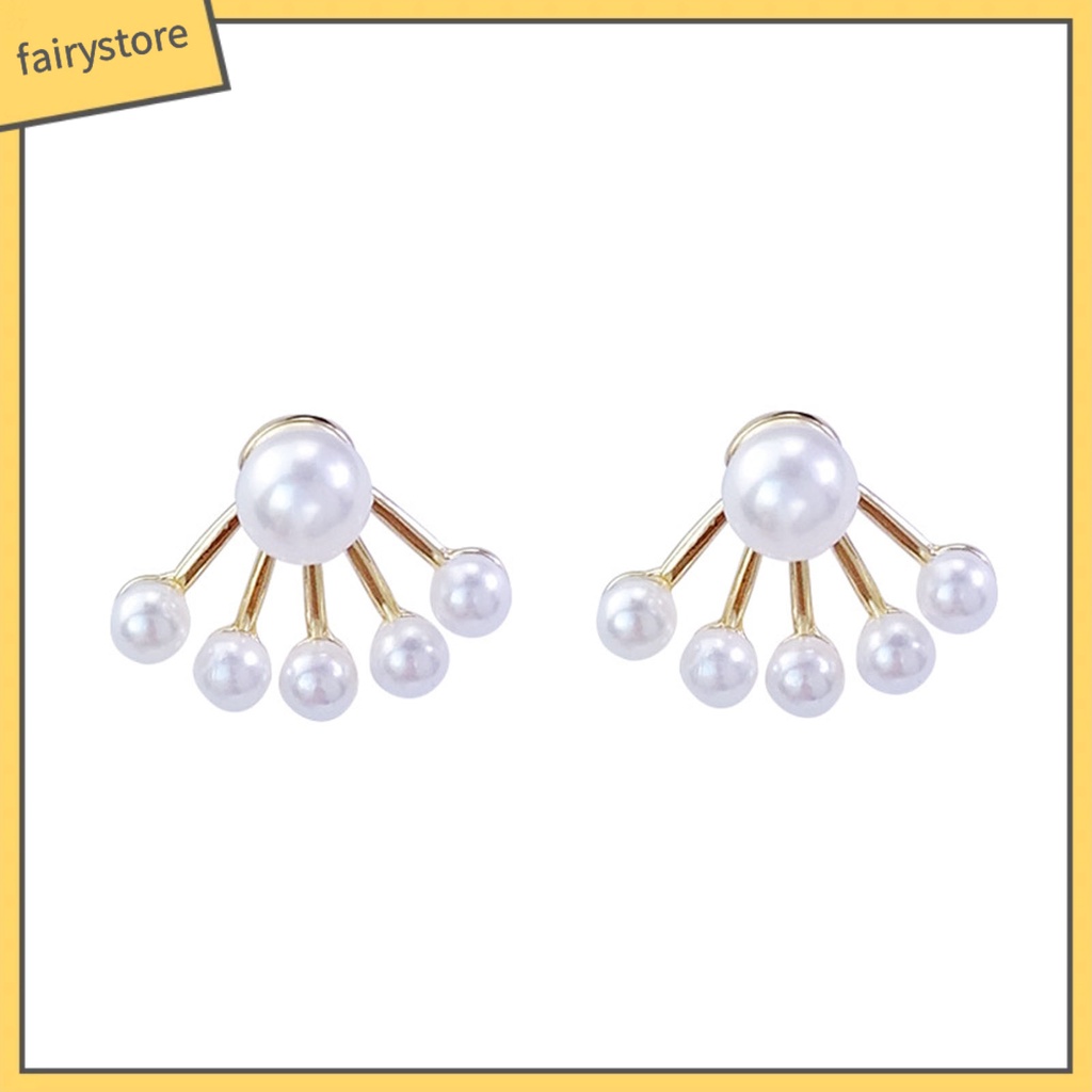 1 Đôi Bông Tai Hình Quạt Đính Ngọc Trai Nhân Tạo Thời Trang