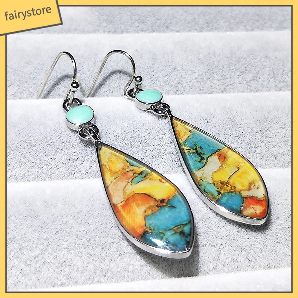 1 Đôi Bông Tai Hình Giọt Nước Mặt Kính Nhiều Màu Thời Trang