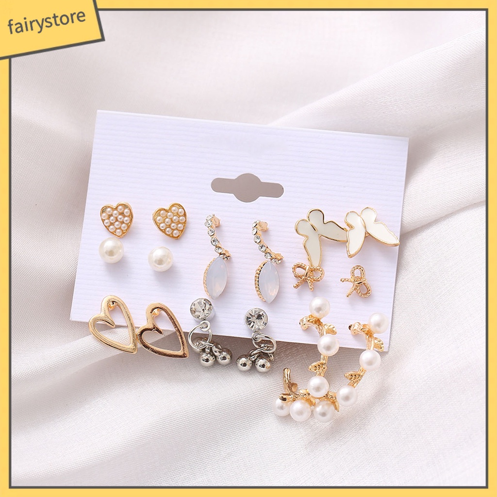 1 Bộ Bông Tai Hình Trái Tim Đính Đá Acrylic Lấp Lánh Thời Trang