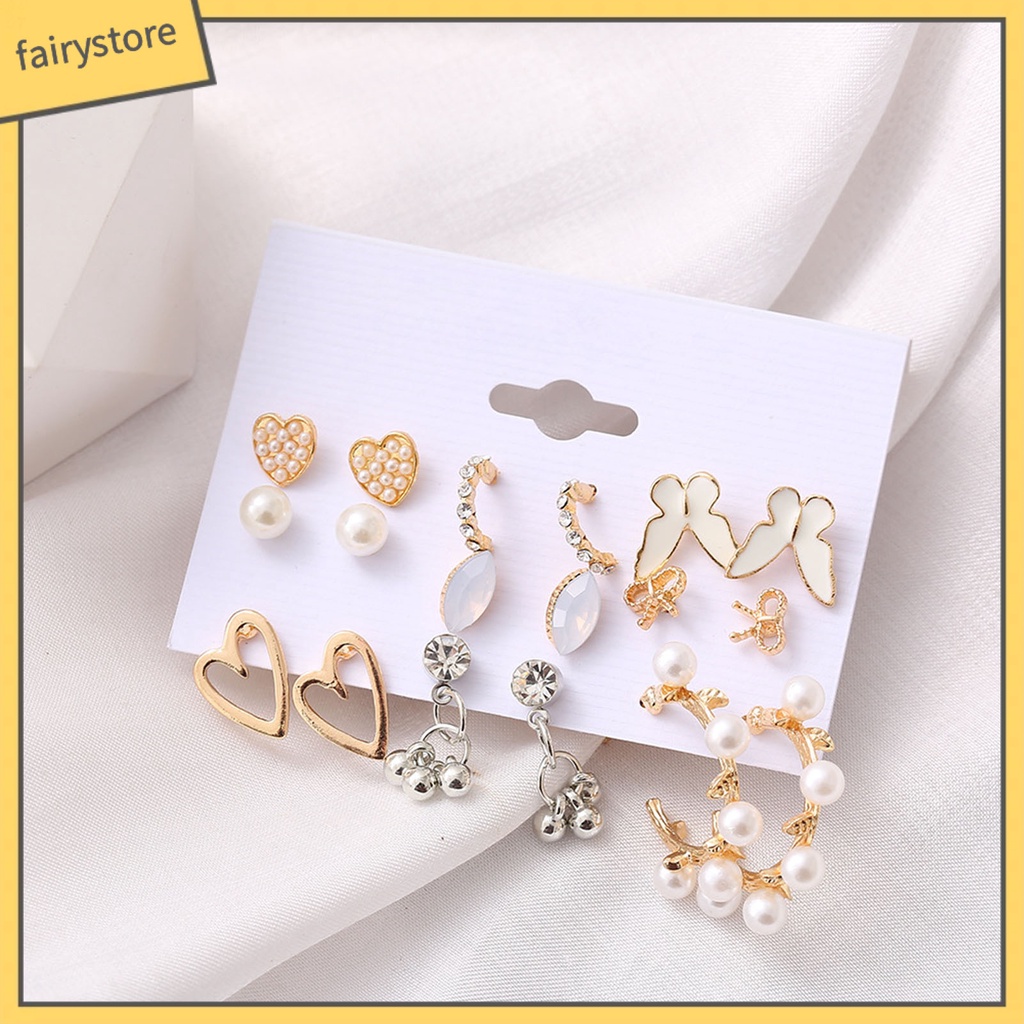 1 Bộ Bông Tai Hình Trái Tim Đính Đá Acrylic Lấp Lánh Thời Trang