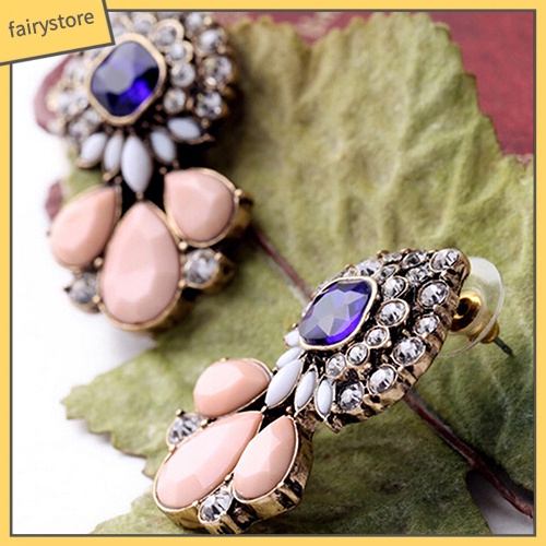 Khuyên Tai Đính Đá Hình Giọt Nước Phong Cách Vintage