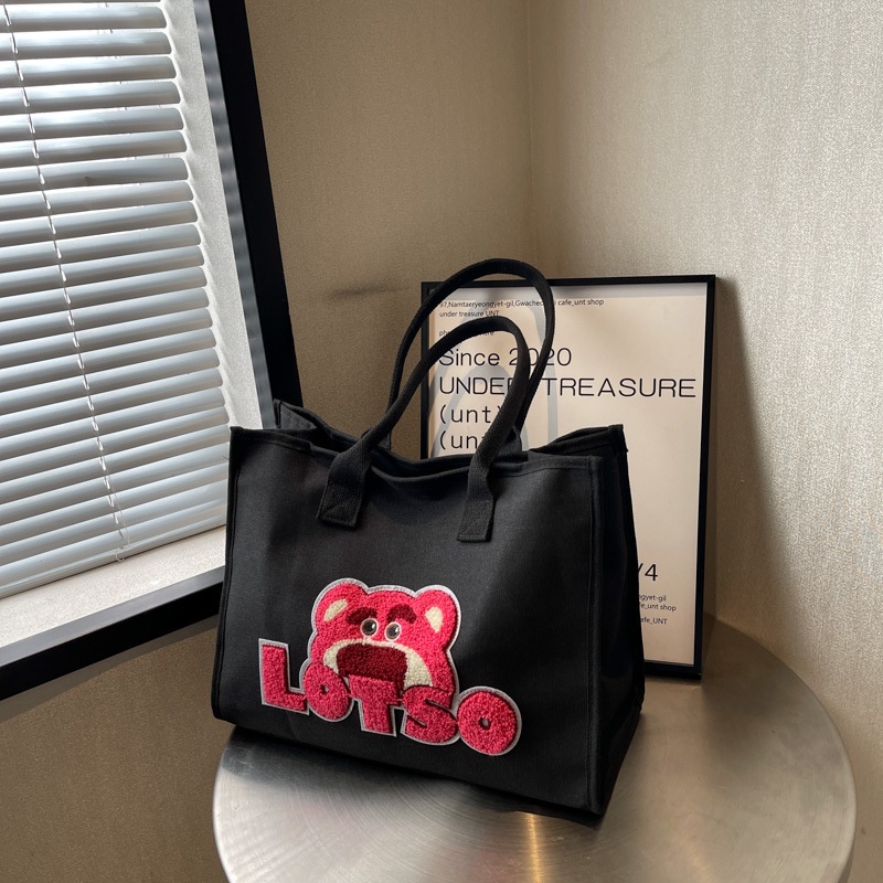 One Túi Xách canvas Cỡ Lớn In Hình Gấu Dâu Tây Dễ Thương Cho Nữ