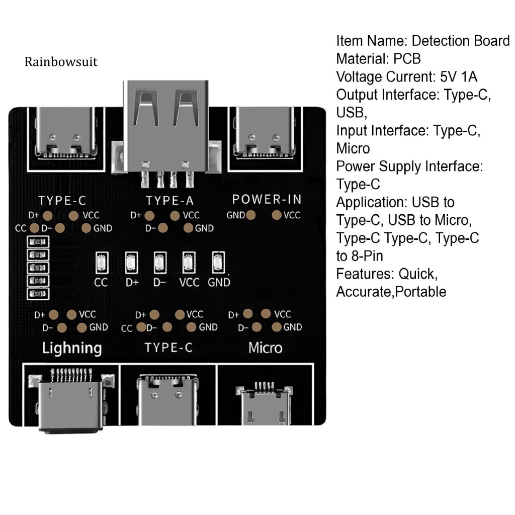Bảng Mạch Kiểm Tra Cáp Dữ Liệu USB Type-C 8-Pin Cho Android iOS