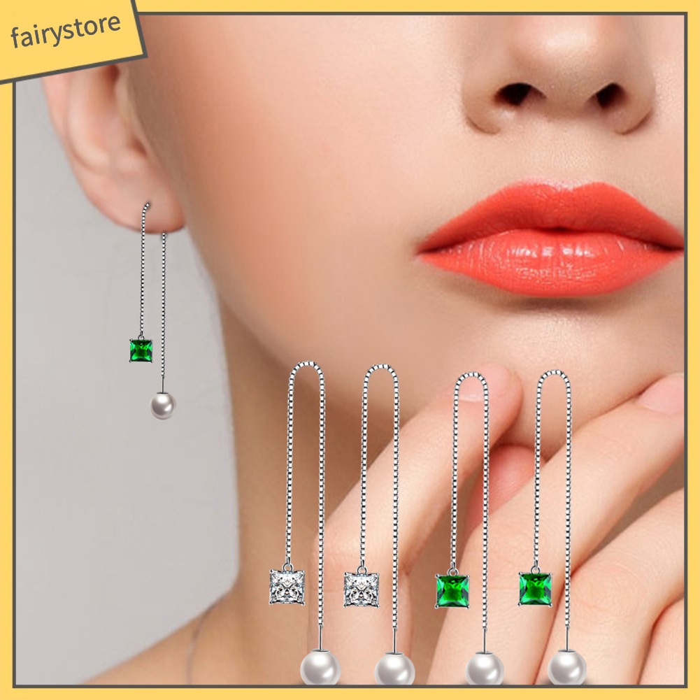 [FRO] Bông Tai Dây Xích Dài Mảnh Mạ Bạc Cho Nữ