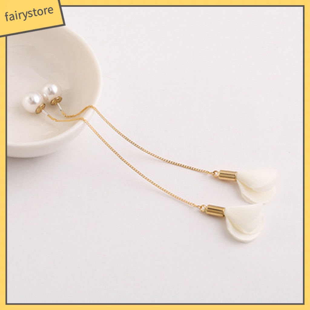 1 Đôi Bông Tai Dài Đính Hoa Và Ngọc Trai Giả Thanh Lịch Dành Cho Nữ