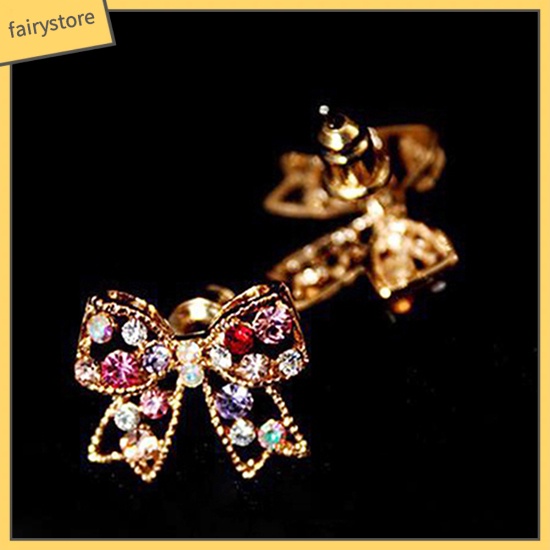 1 Đôi Bông Tai Hình Nơ Đính Đá Nhiều Màu Sắc Dành Cho Nữ