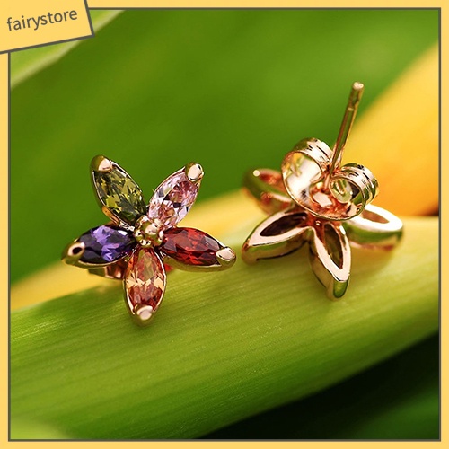 Đôi Khuyên Tai Hình Hoa Đính Đá Zircon Nhiều Màu Sắc Thời Trang Cho Nữ