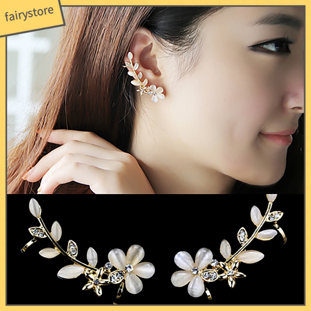 1 Đôi Bông Tai Kẹp Hình Hoa Đính Đá Cho Nữ