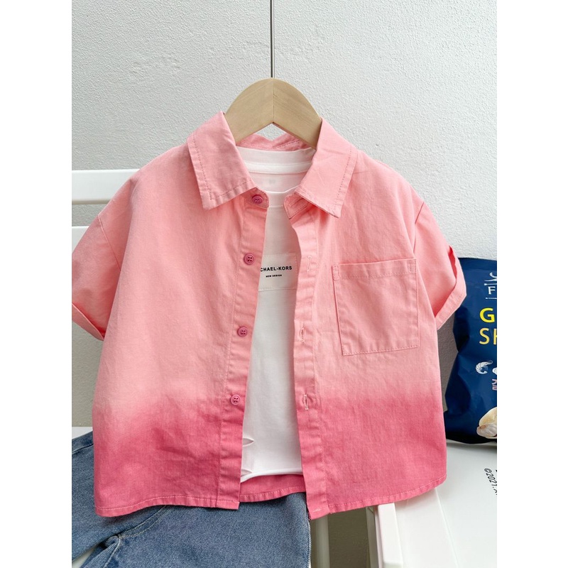 Áo Sơ Mi Cotton Ngắn Tay Màu Gradient Mẫu Mới 2023 Thời Trang Mùa Hè Cho Bé Trai