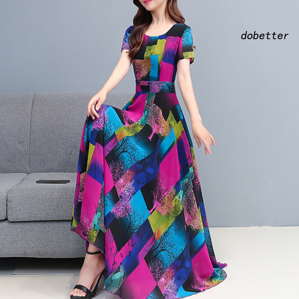 Đầm Dài Dáng Chữ A Viền Lớn In Họa Tiết Nhiều Màu Sắc Thời Trang Mùa Hè Cho Nữ