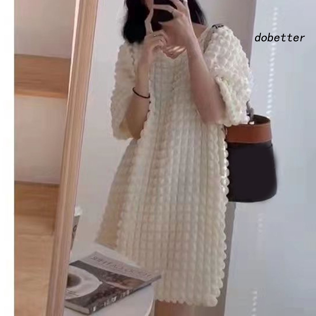 Đầm Ngắn Tay Cổ Chữ V Màu Sắc Đơn Giản Thời Trang Cho Nữ