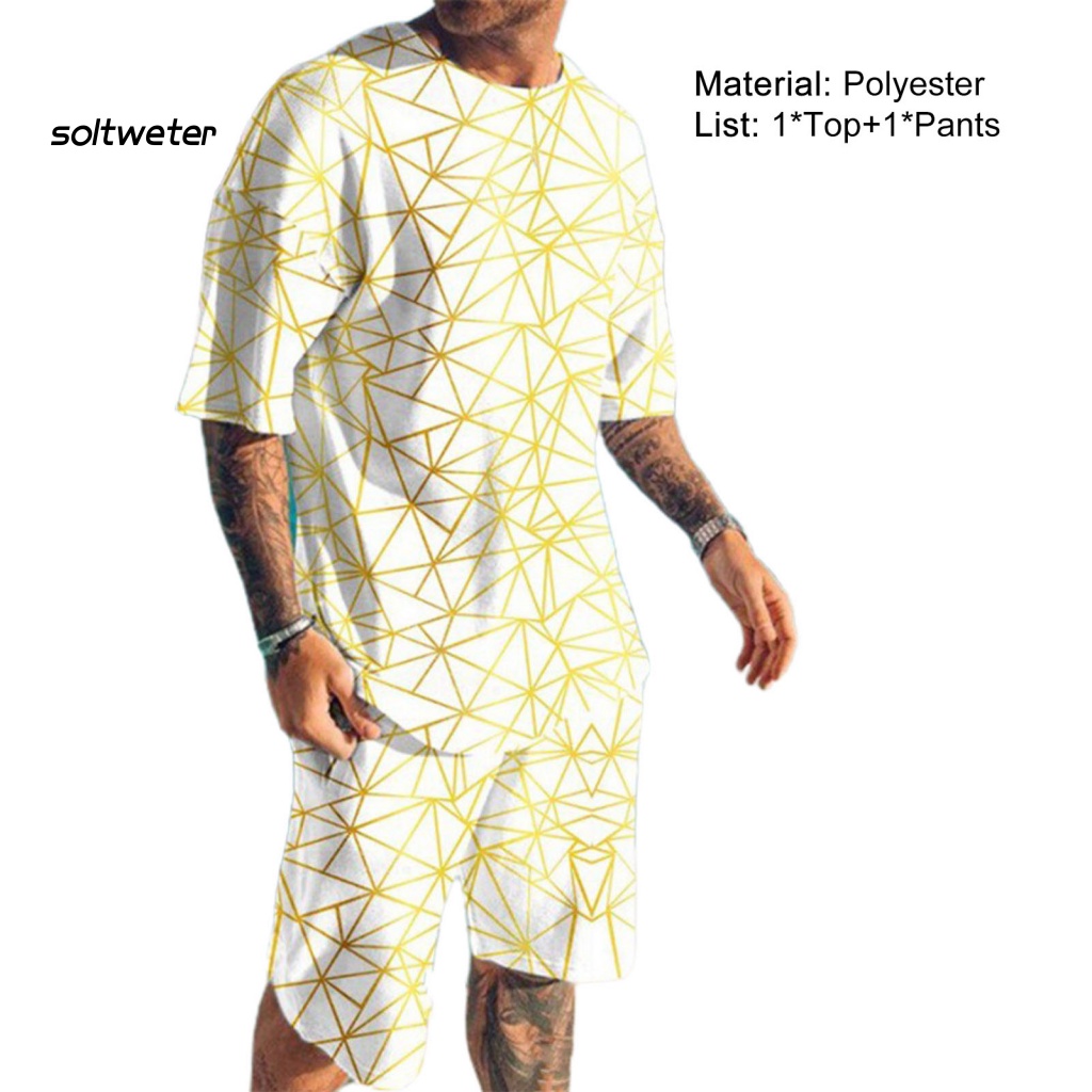 Bộ Trang Phục Thể Thao 2 Mảnh Gồm Áo Thun Tay Ngắn Cổ Tròn + Quần Short Lưng Thun In Họa Tiết 3D Thời Trang Cho Nam