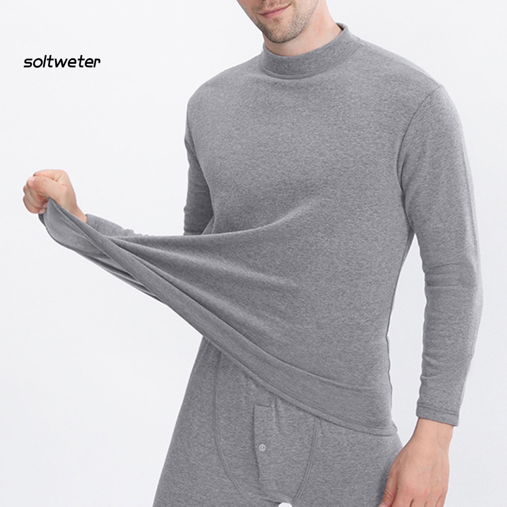 Bộ Đồ Lót 2 Món Bằng Vải Bông Dày Tay Dài Cổ Cao Giữ Ấm Thoải Mái Cho Nam