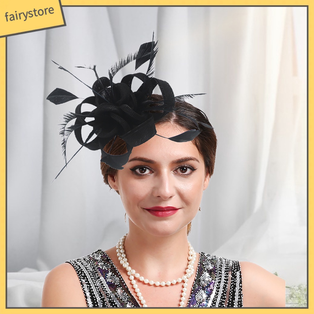 Cài Tóc Đính Lông Vũ Nhiều Lớp Màu Sắc Trơn Phong Cách Vintage Dành Cho Cô Dâu