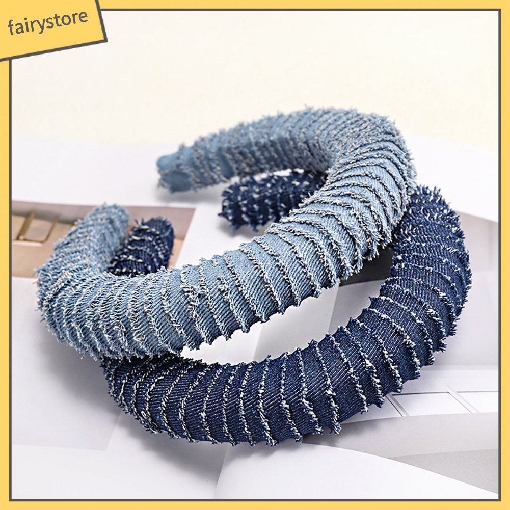 Cài Tóc Vải Jean Màu Trơn Đính Chuỗi Xích Phong Cách Vintage Dành Cho Nữ