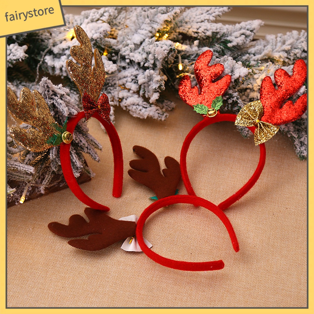 Băng Đô Cài Tóc Hình Sừng Tuần Lộc Giáng Sinh Đính Kim Sa Dễ Thương Cho Bé