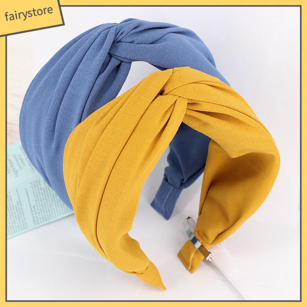 Băng Đô Cài Tóc Bản Rộng Chống Trượt Thắt Nút Màu Sắc Trơn Dành Cho Nữ