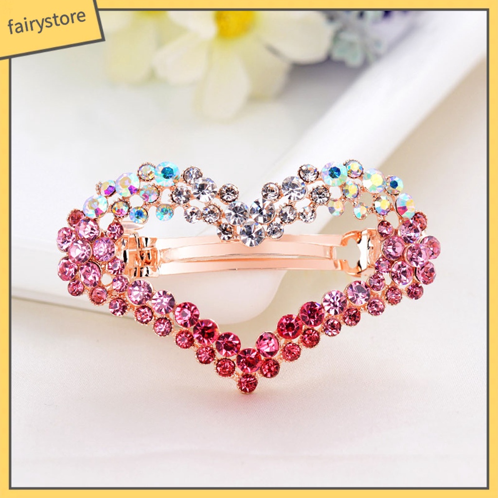 Kẹp Tóc Hình Trái Tim Đính Đá Bằng Hợp Kim Màu Sắc Gradient