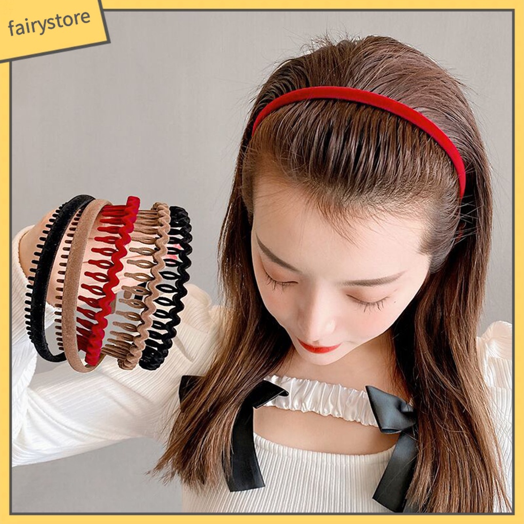 Băng Đô Cài Tóc Có Răng Mềm Co Giãn Chống Trượt Màu Trơn Cho Nữ