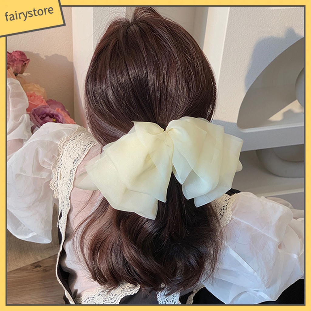 Kẹp Tóc Đính Nơ Lưới Màu Trơn Co Giãn Tốt Chống Trượt Phong Cách Hàn Quốc Cho Nữ