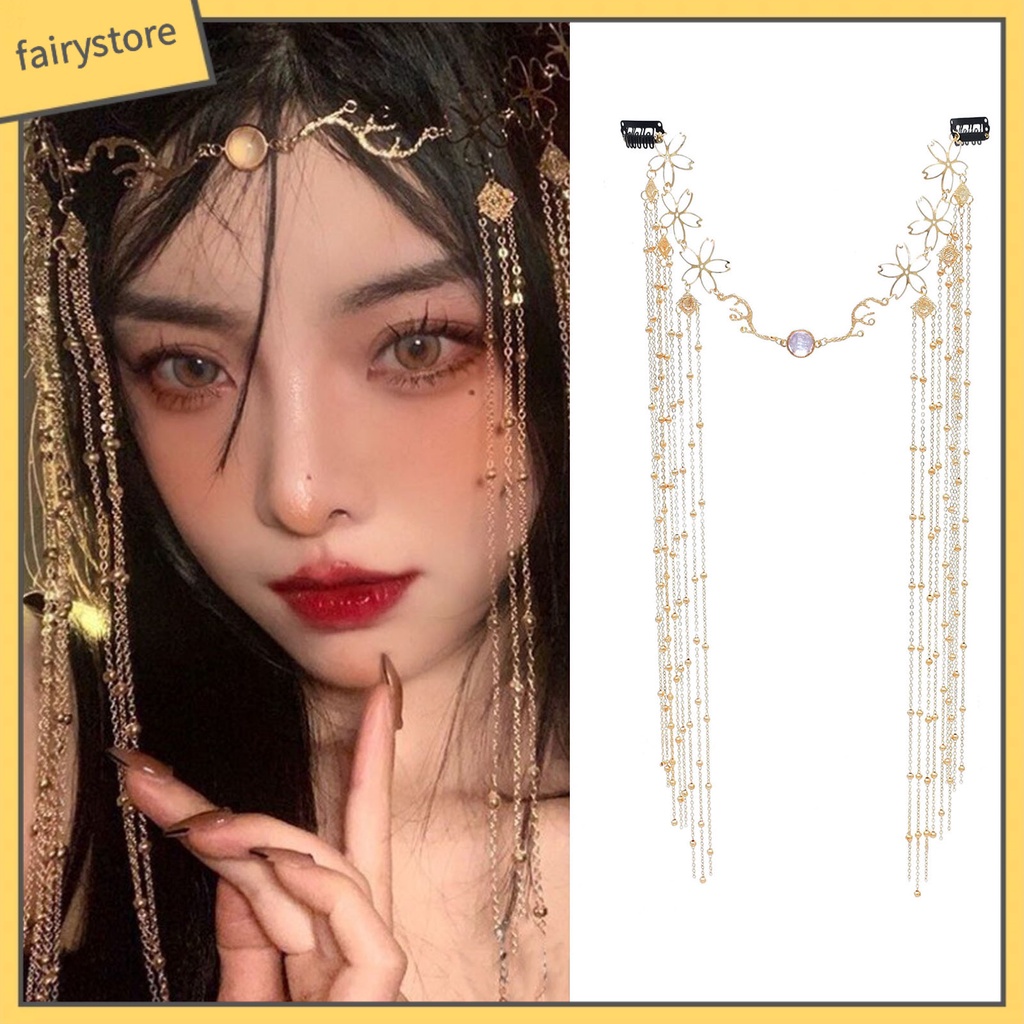 [FRO] Cài Tóc Đính Đá Hình Giọt Nước Phối Tua Rua Dài Phong Cách Vintage Cho Cô Dâu