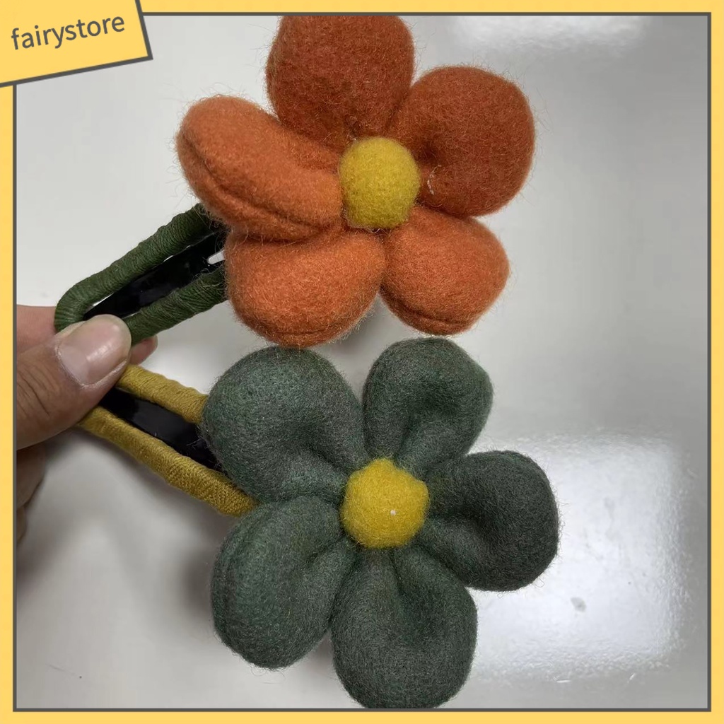 Kẹp Tóc Hình Bông Hoa Màu Trơn Co Giãn Chống Trượt Phong Cách Vintage